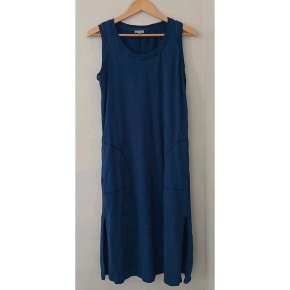 T by Talbots Sleeveless Midi Dress Size Medium Blue Cotton Pockets Coastal Tank - Picture 4 of 11
